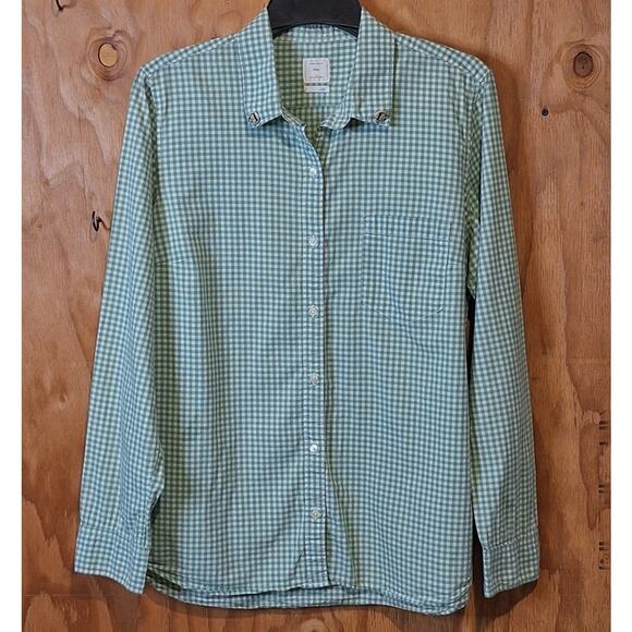 GAP Tops - GAP Shirt Women's Large Sage Green Micro Check Kitten Button Classic Preppy